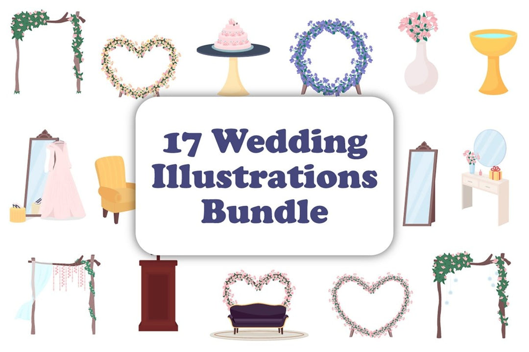 Wedding decorative objects illustration bundle