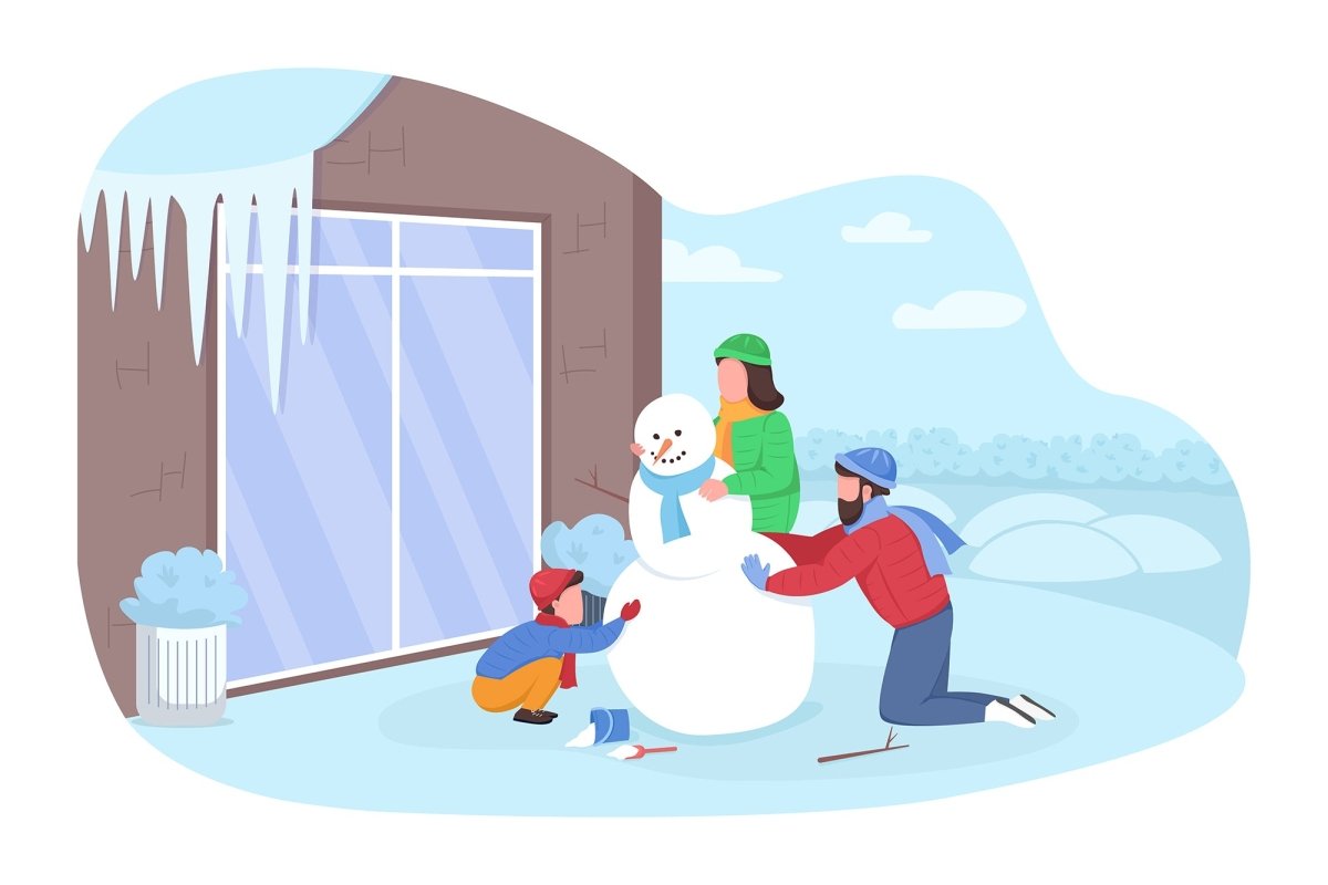 Winter activity flat color vector bundle