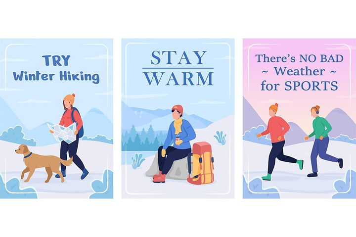 Winter activity poster flat vector template set.