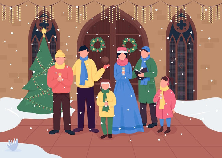 Winter fun flat color vector illustration bundle