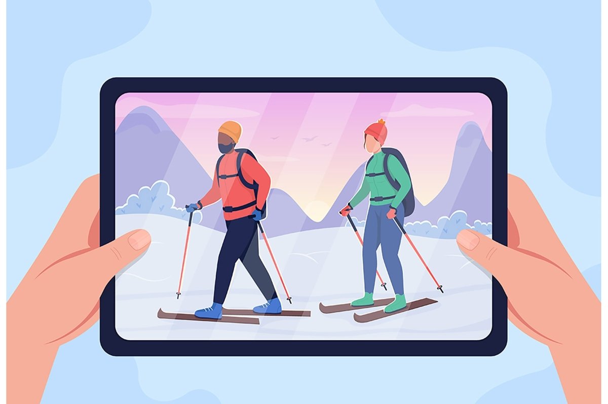 Winter hiking vector isolated illustration set