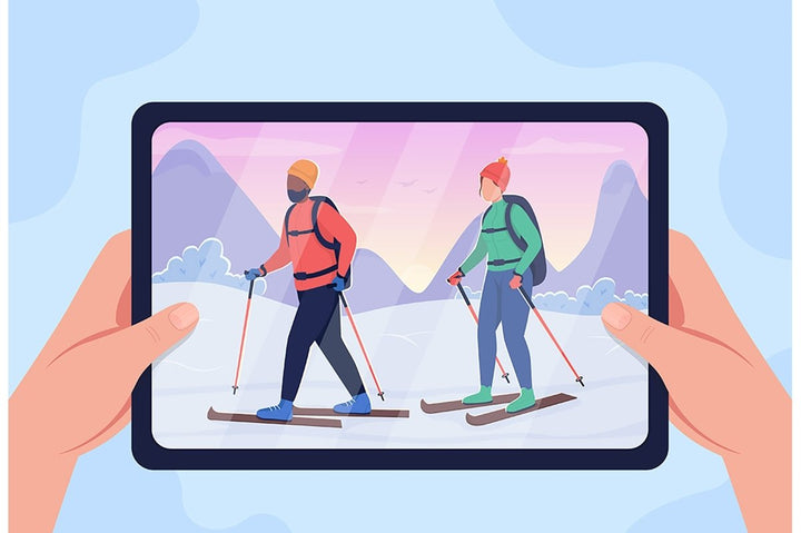 Winter hiking vector isolated illustration set