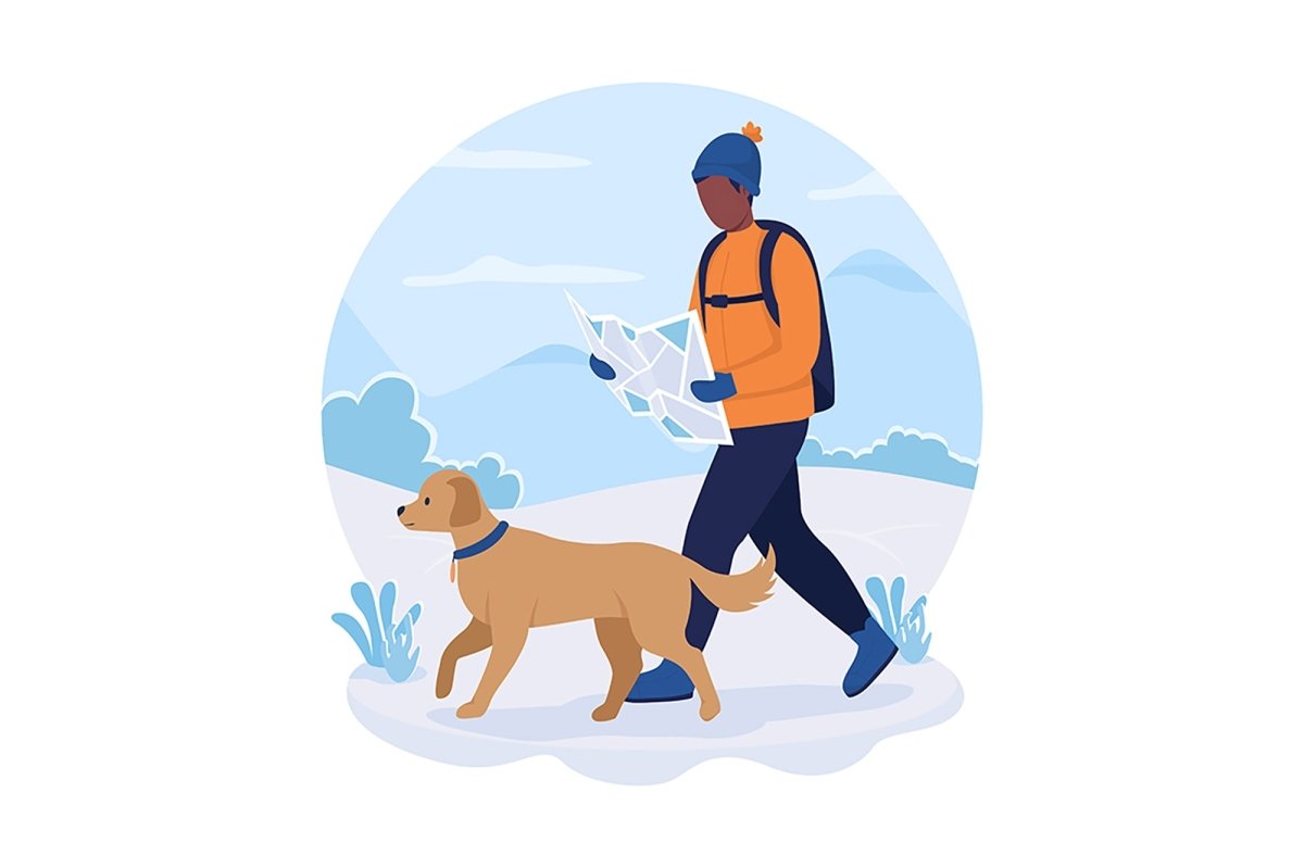 Winter hiking vector isolated illustration set