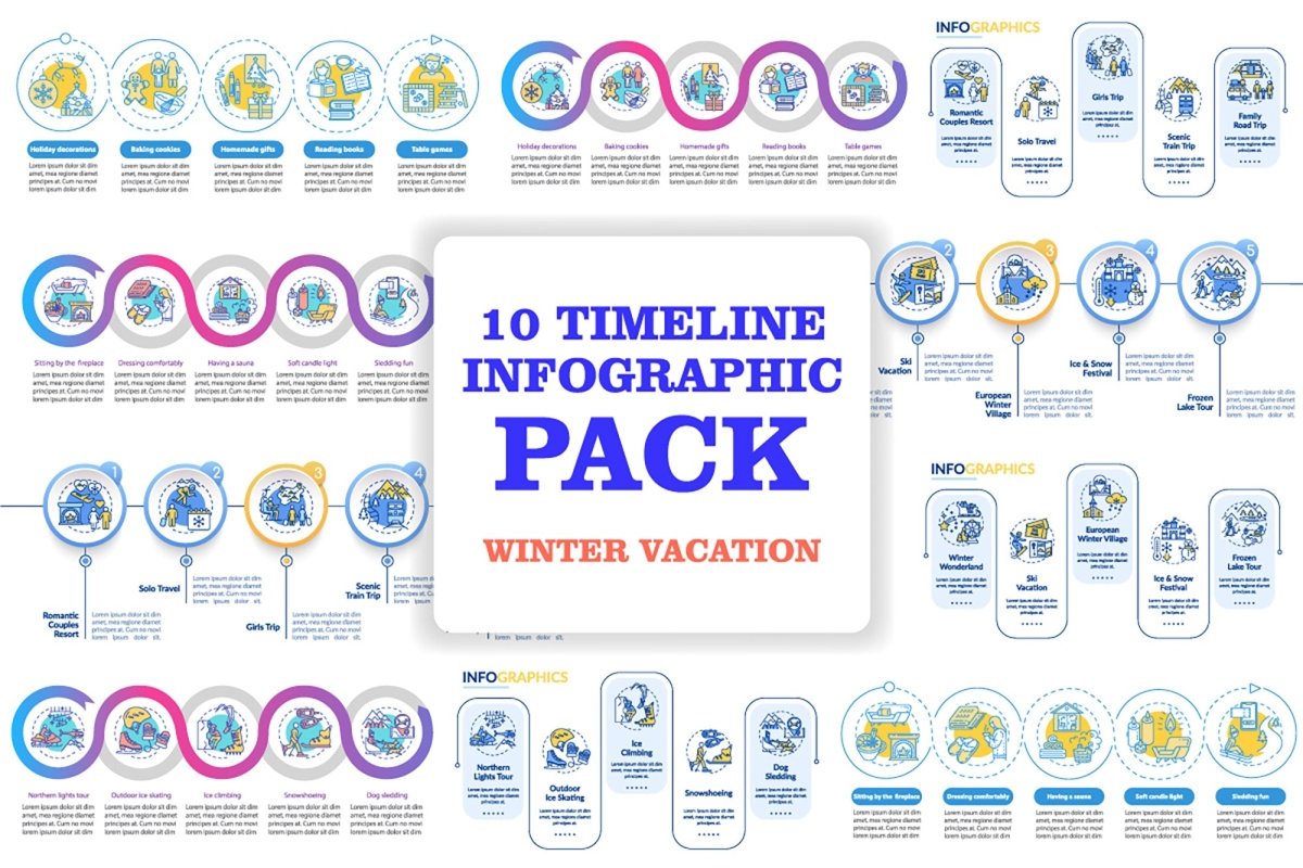Winter holiday ideas vector infographic template bundle