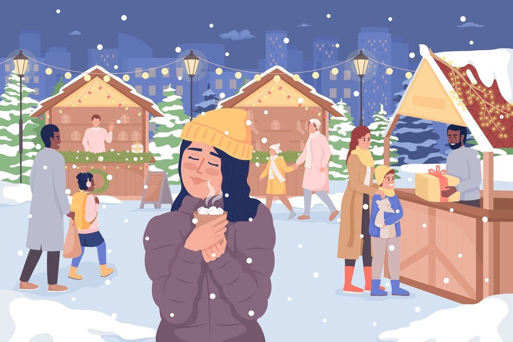 Winter outdoor recreation flat color vector illustration set