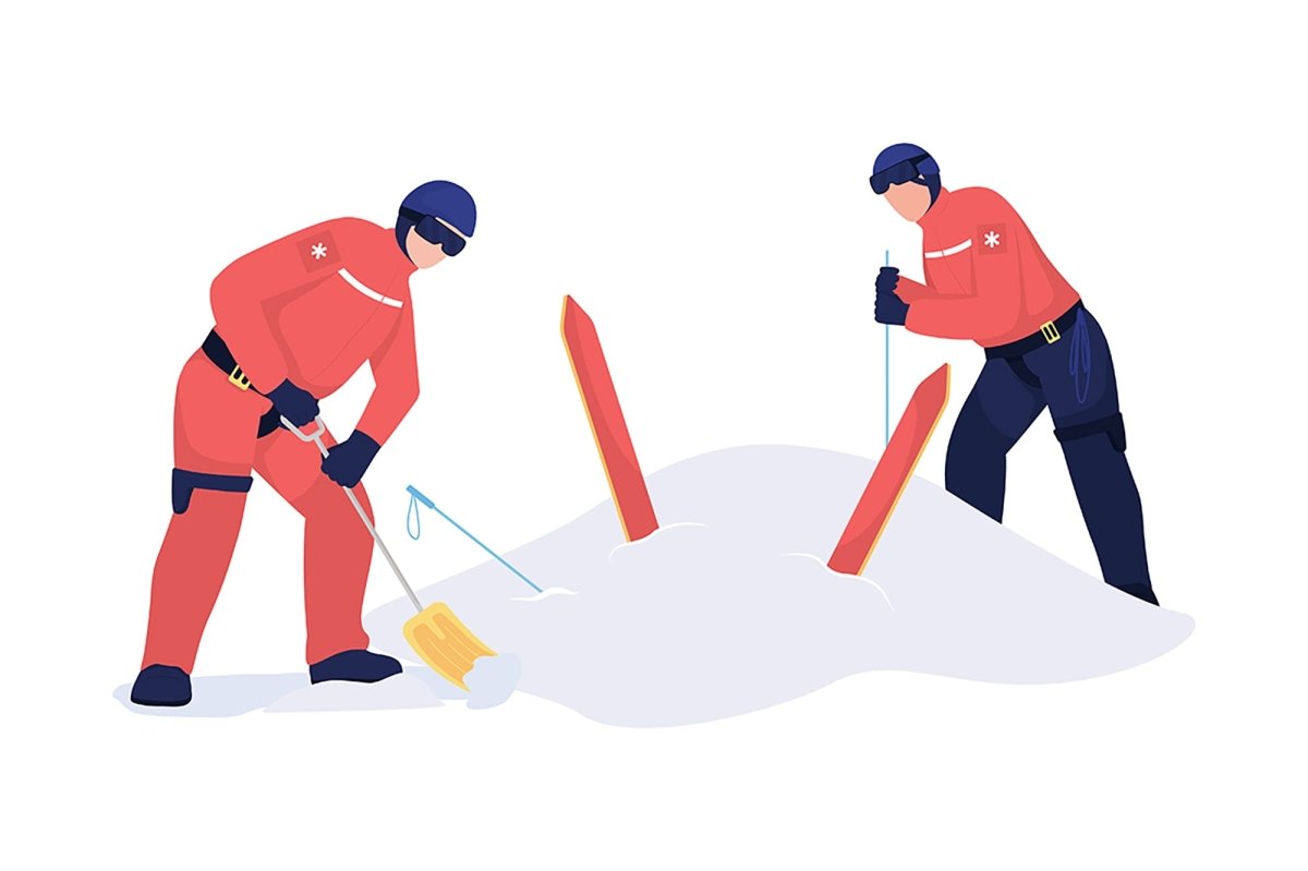 Winter rescuing semi flat color vector characters