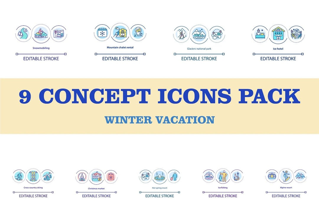 Winter vacation concept icons set