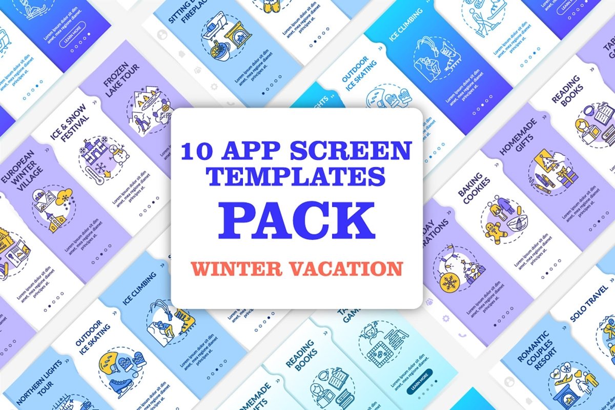 Winter vacation onboarding vector template set
