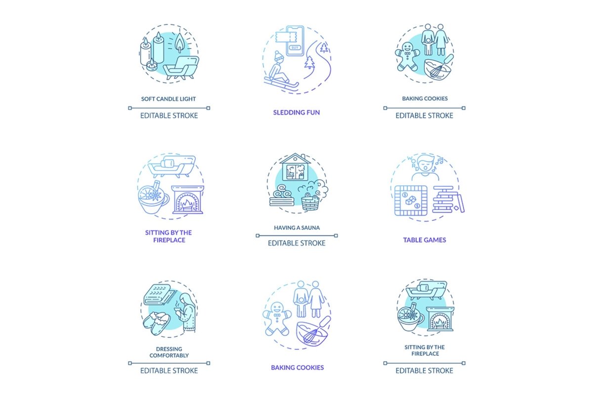 Winter vacations concept icons bundle