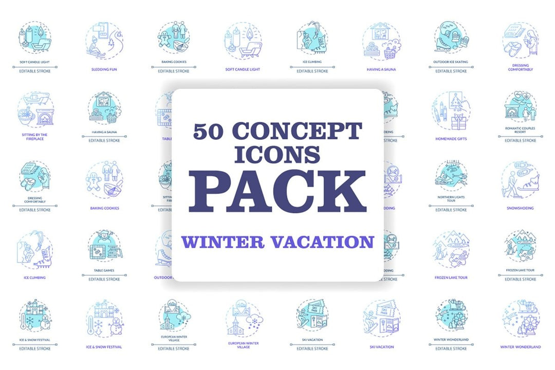 Winter vacations concept icons bundle