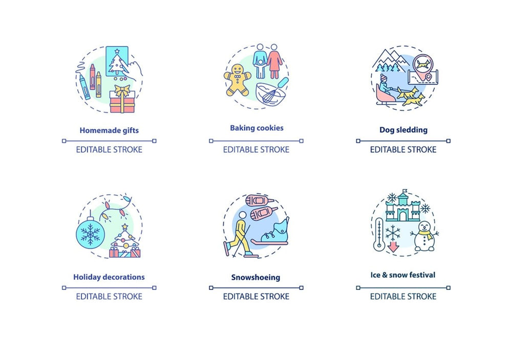 Winter vacations concept icons set