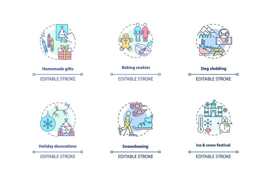 Winter vacations concept icons set