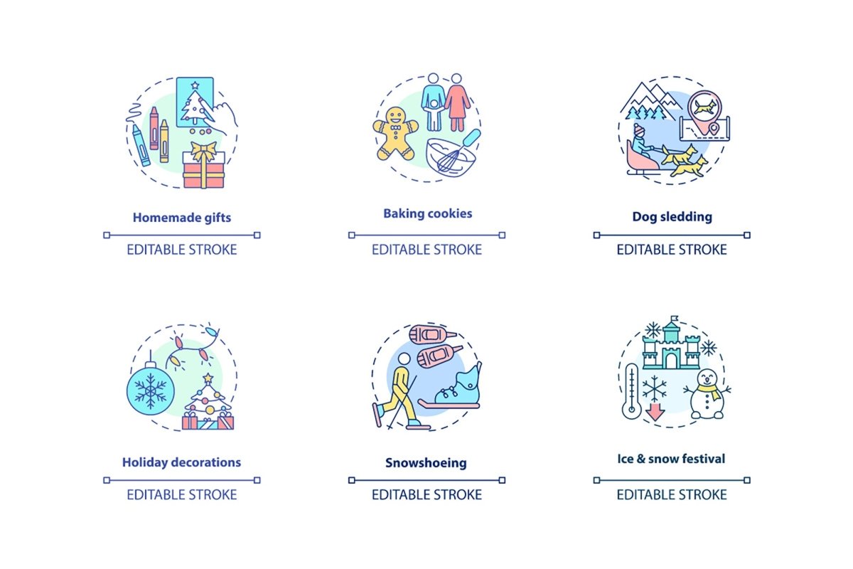 Winter vacations concept icons set