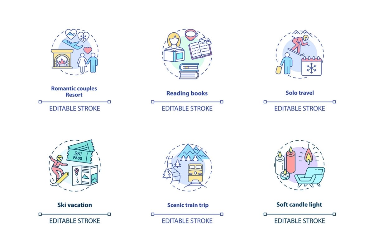 Winter vacations concept icons set