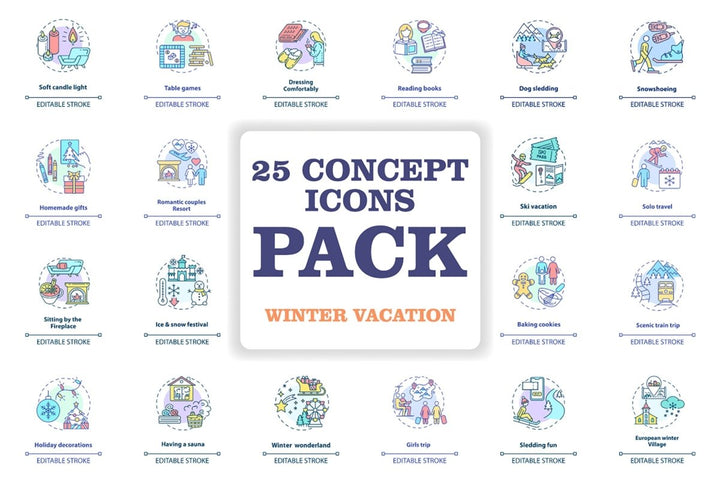 Winter vacations concept icons set