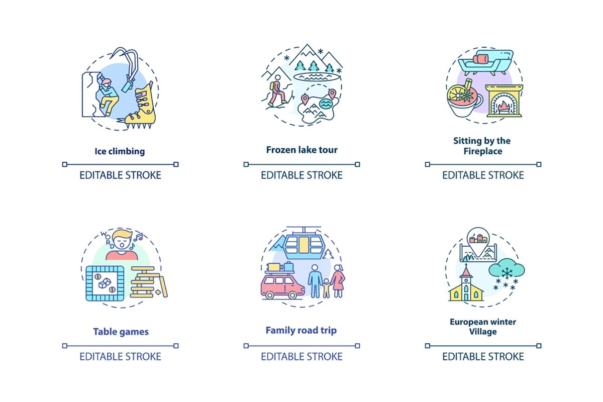 Winter vacations concept icons set