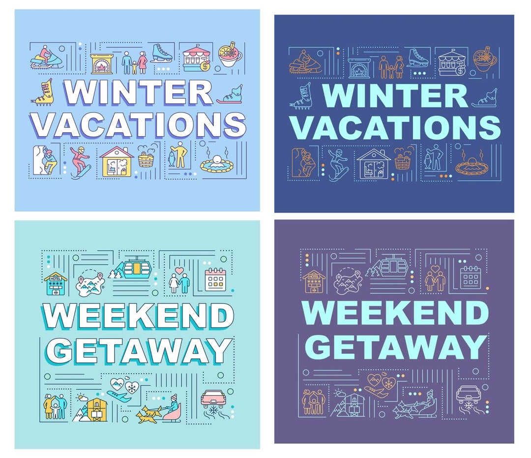 Winter vacations word concept banner set