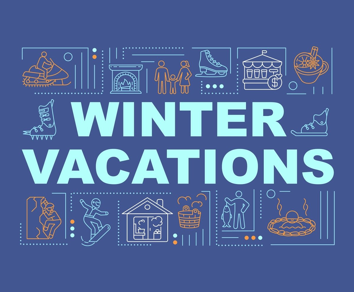 Winter vacations word concept banner set