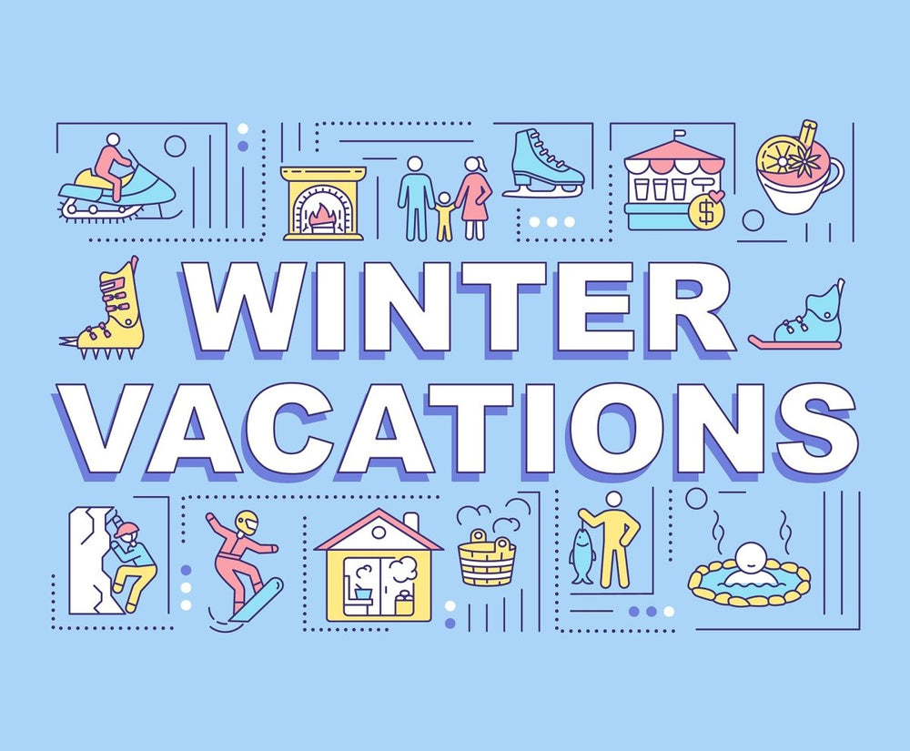 Winter vacations word concept banner set