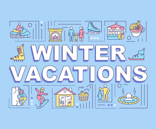 Winter vacations word concept banner set