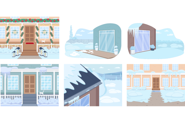 Wintertime Suburban Home Illustrations