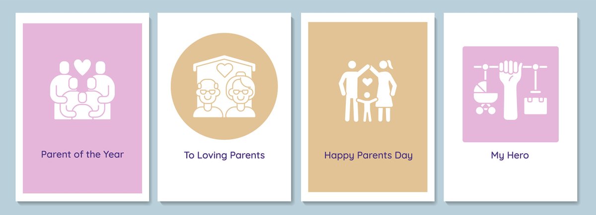 Wishing happy parents day greeting cards with glyph icon element set