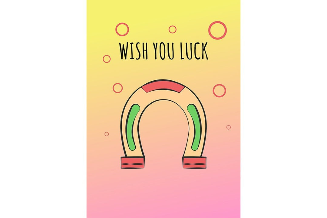 Wishing luck greeting card with color icon element set