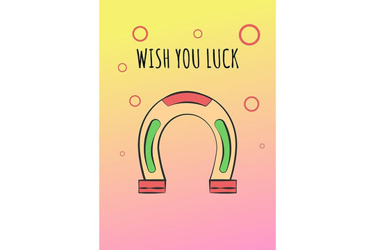 Wishing luck greeting card with color icon element set