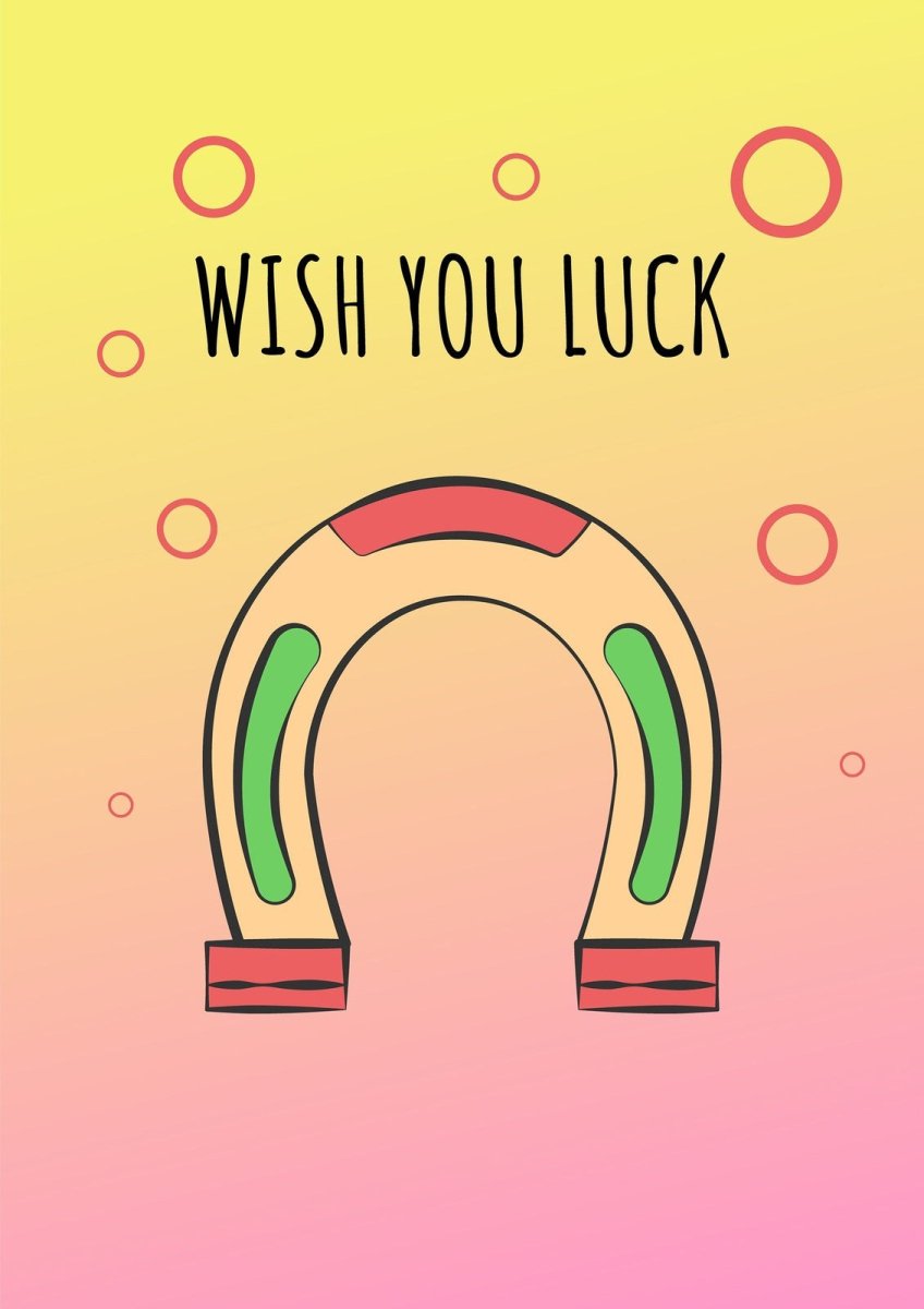 Wishing luck greeting card with color icon element set
