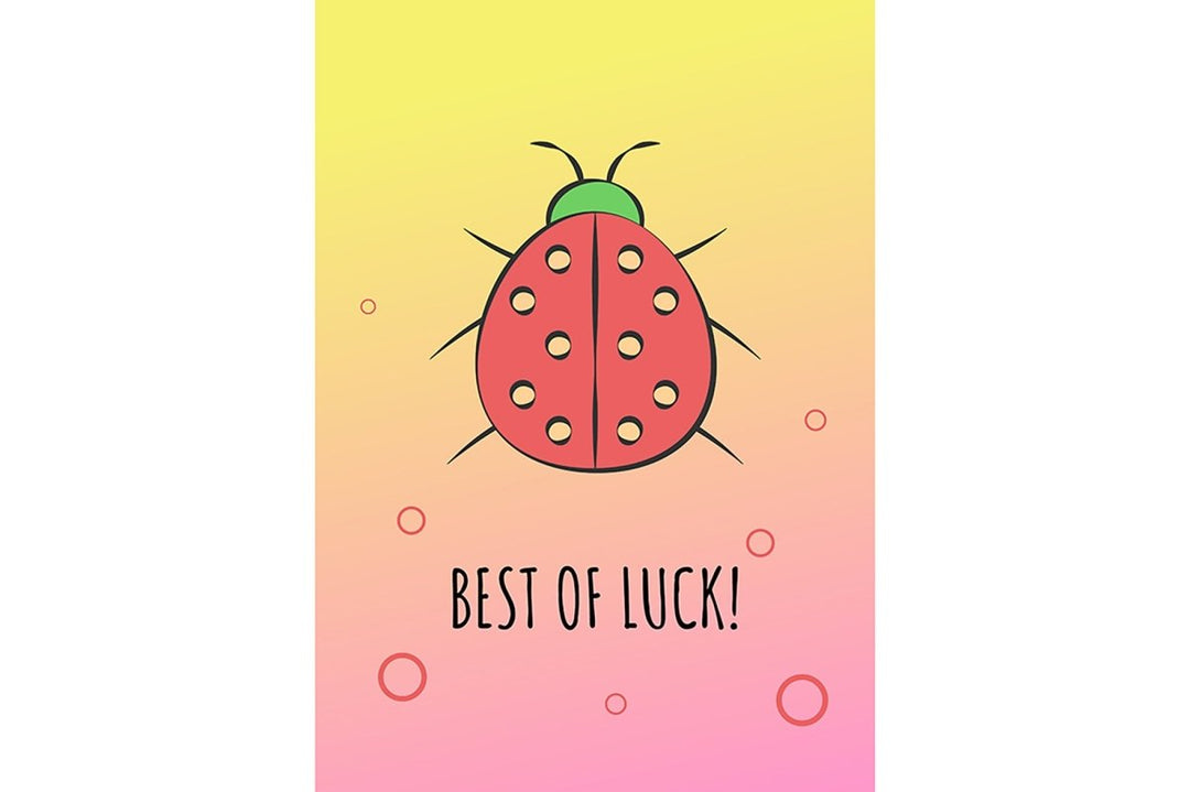 Wishing luck greeting card with color icon element set
