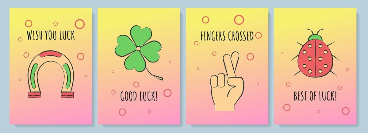 Wishing luck greeting card with color icon element set