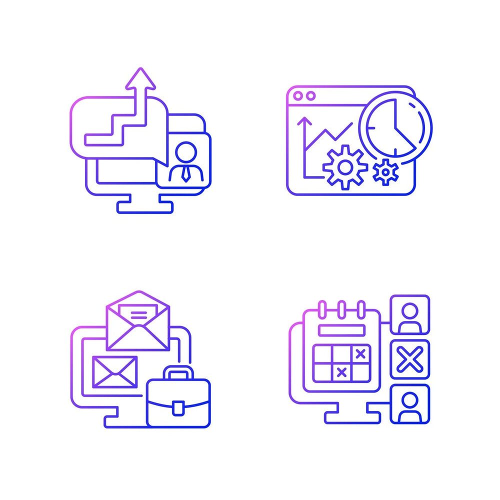 Work monitoring gradient linear vector icons set