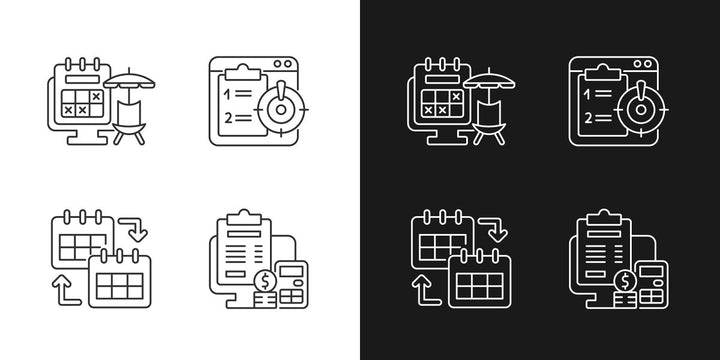 Work monitoring linear icons set for dark and light mode
