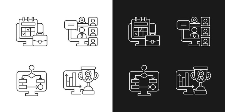 Work monitoring linear icons set for dark and light mode