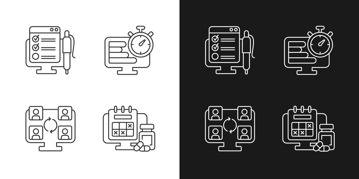 Work monitoring linear icons set for dark and light mode