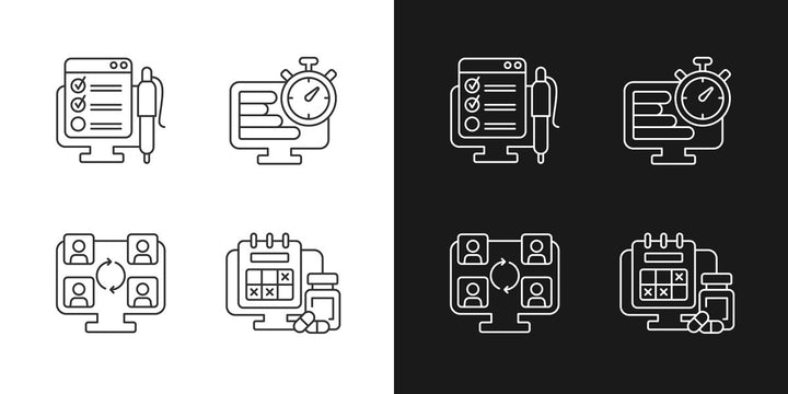 Work monitoring linear icons set for dark and light mode