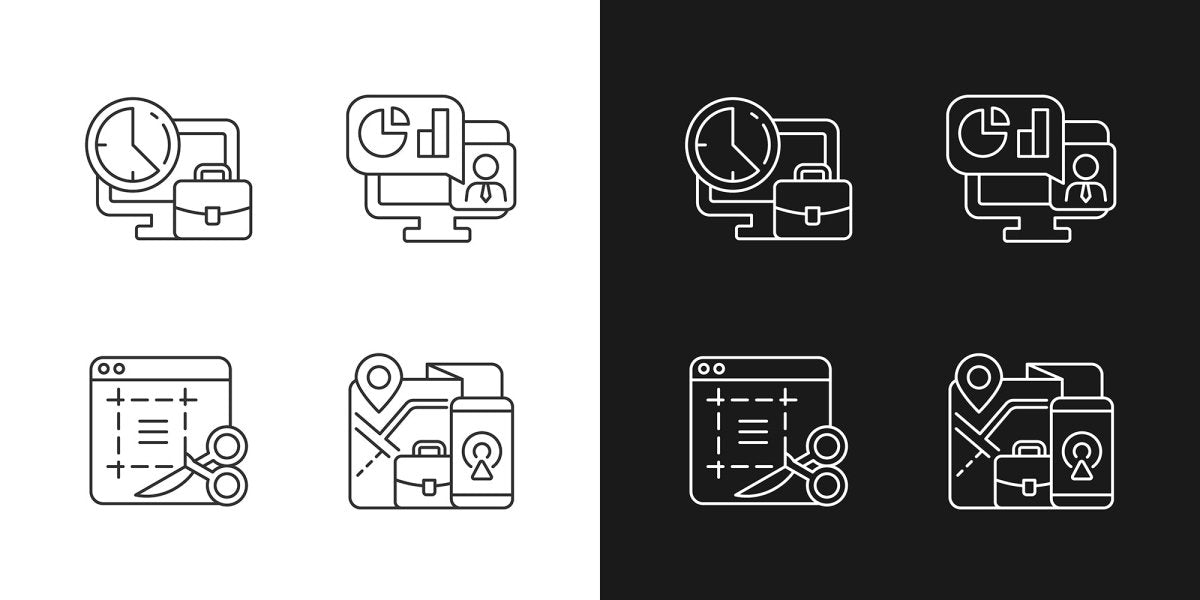 Work monitoring linear icons set for dark and light mode