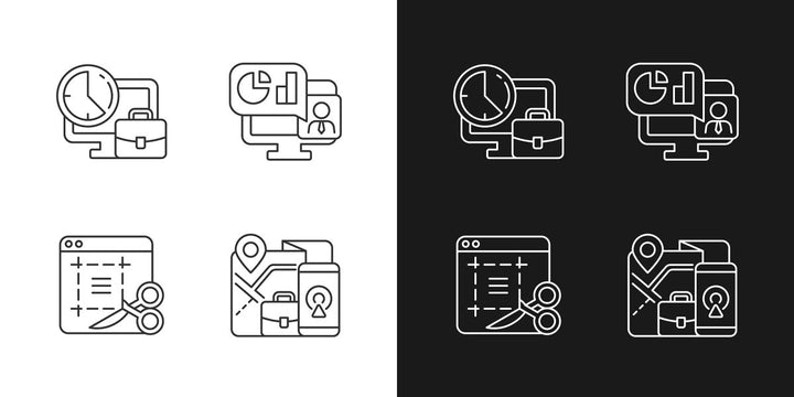 Work monitoring linear icons set for dark and light mode