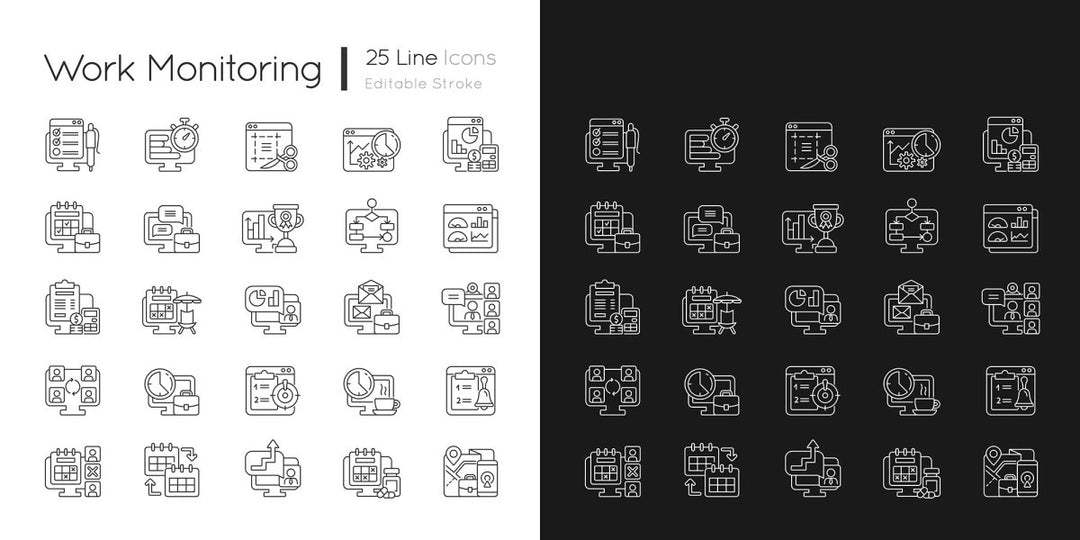 Work monitoring linear icons set for dark and light mode