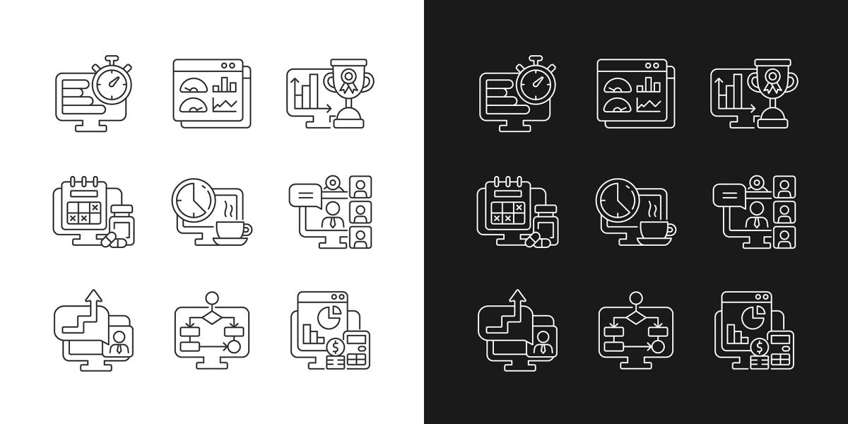 Work monitoring linear icons set for dark and light mode