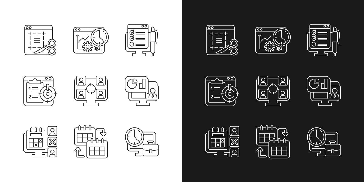 Work monitoring linear icons set for dark and light mode