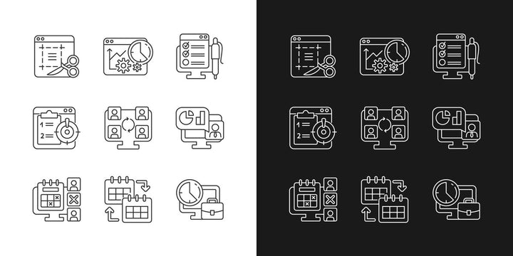 Work monitoring linear icons set for dark and light mode