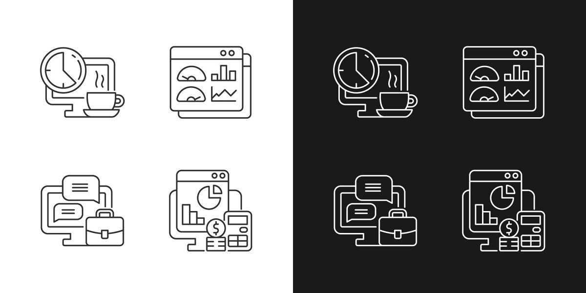 Work monitoring linear icons set for dark and light mode