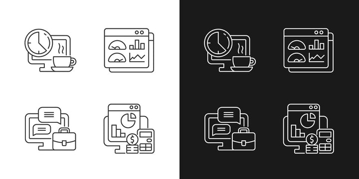 Work monitoring linear icons set for dark and light mode