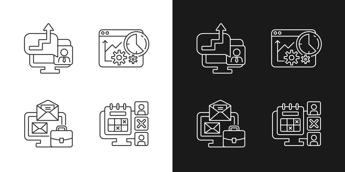 Work monitoring linear icons set for dark and light mode