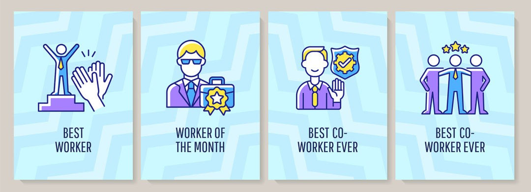 Workers appreciation day celebration greeting card with color icon element set