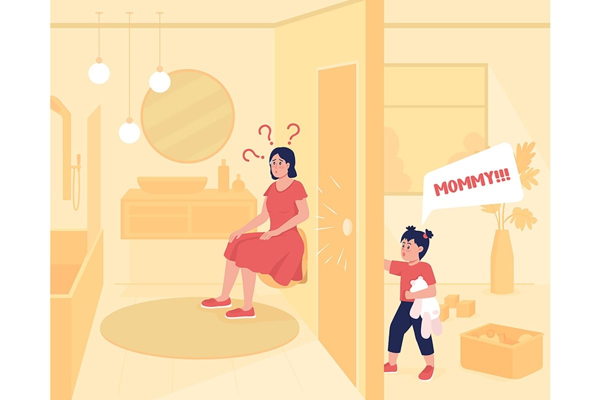 Working mom stress flat color vector illustration set
