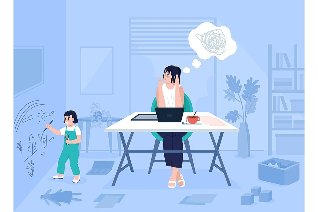Working mom stress flat color vector illustration set