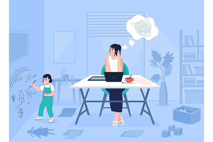 Working mom stress flat color vector illustration set