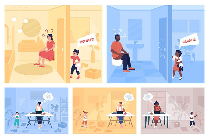 Working mom stress flat color vector illustration set